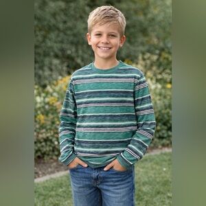 Urban Pipeline Green Striped Long Sleeve Tee boys Large